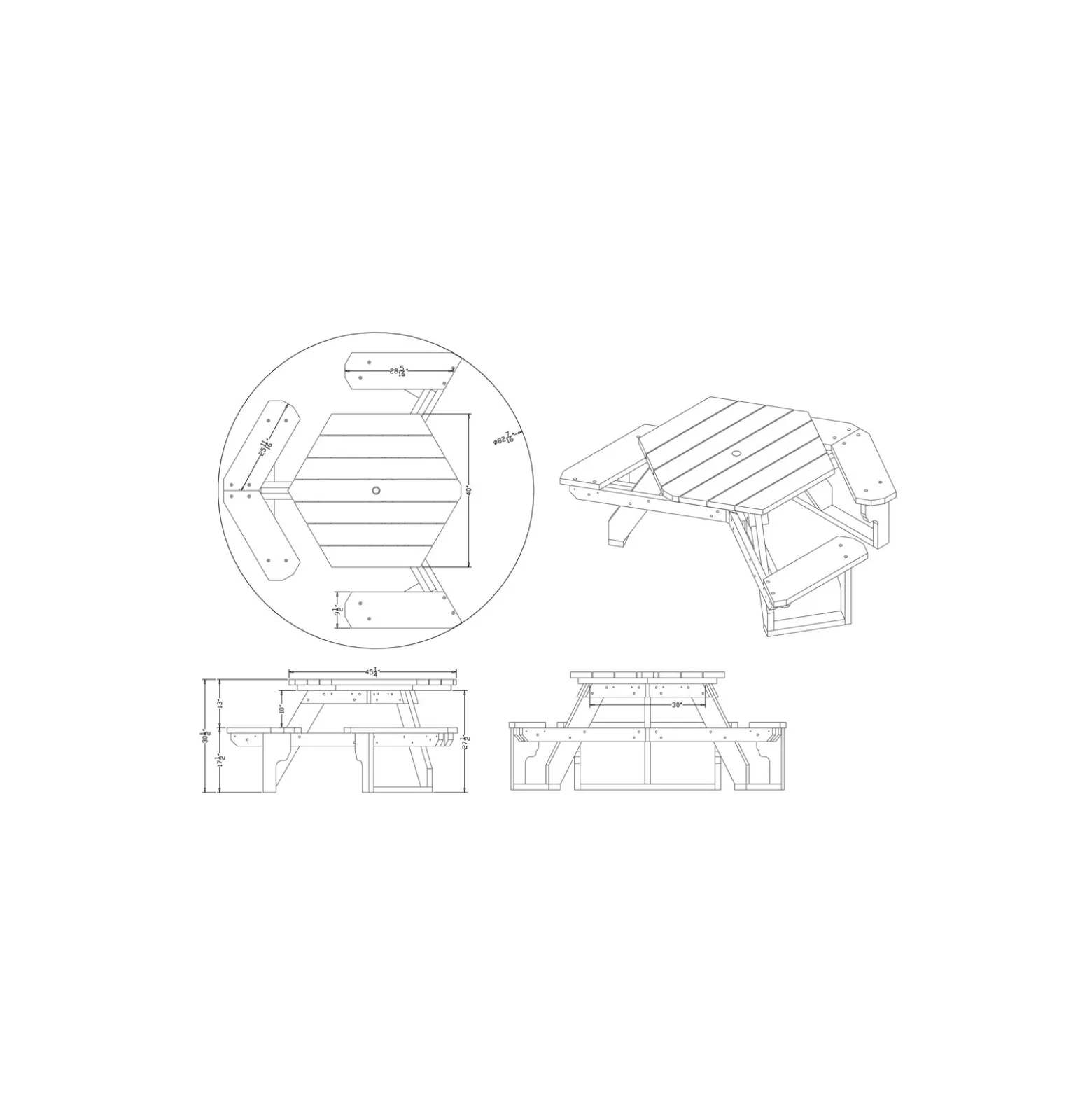 ADA accessible Standard Open Hexagonal Picnic Table