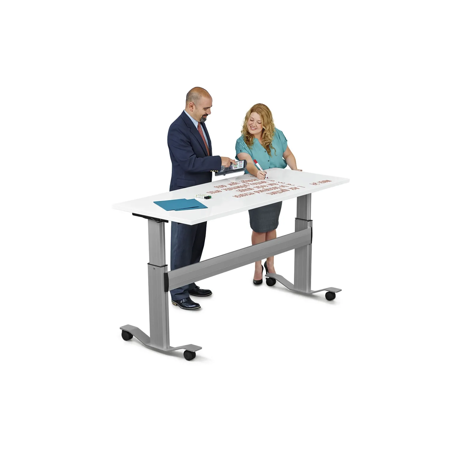 Adjustable Height Flip Top Whiteboard Table - 72"W