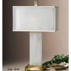 Alabaster Base Table Lamp with Bronze Details