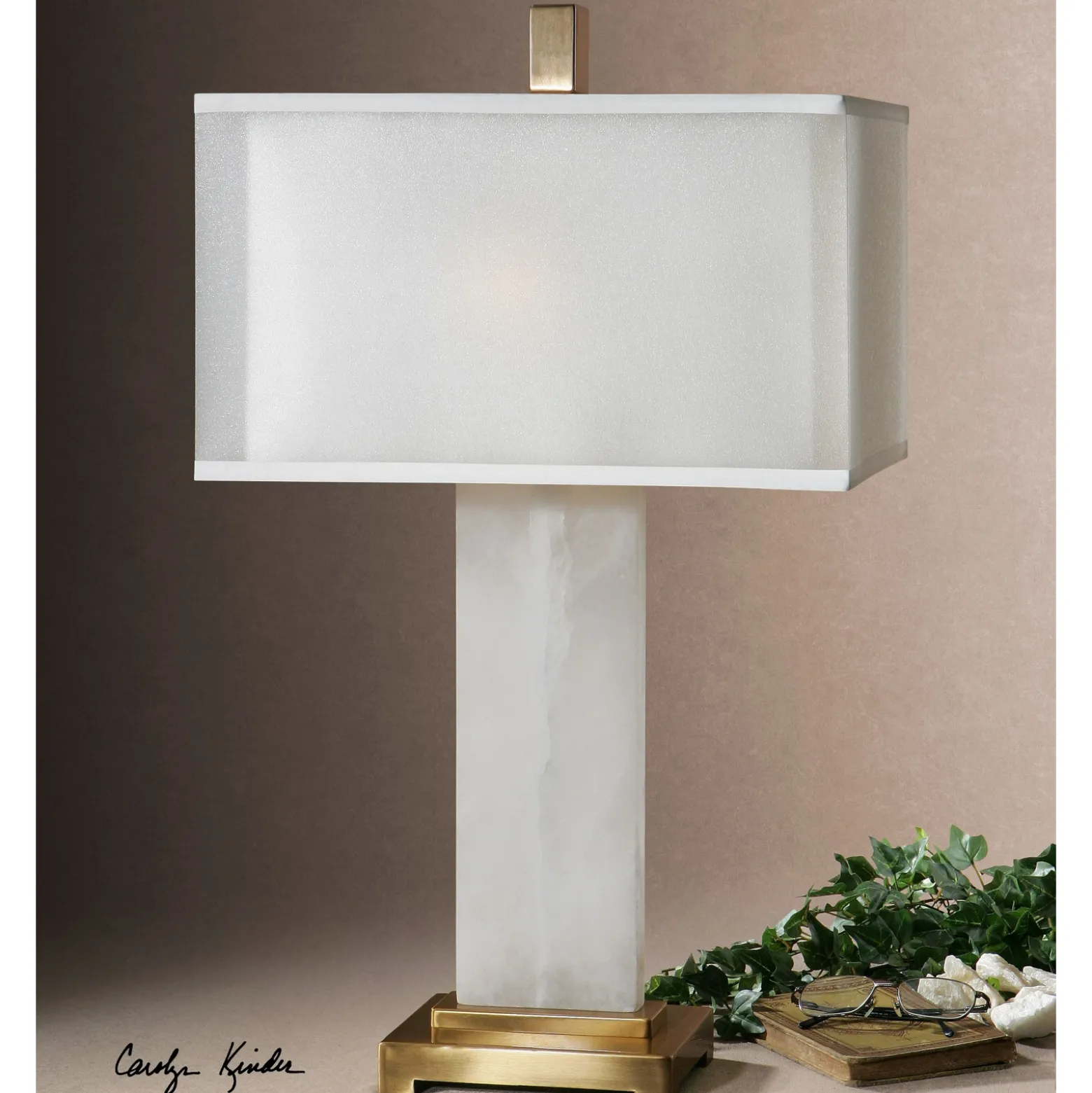Alabaster Base Table Lamp with Bronze Details