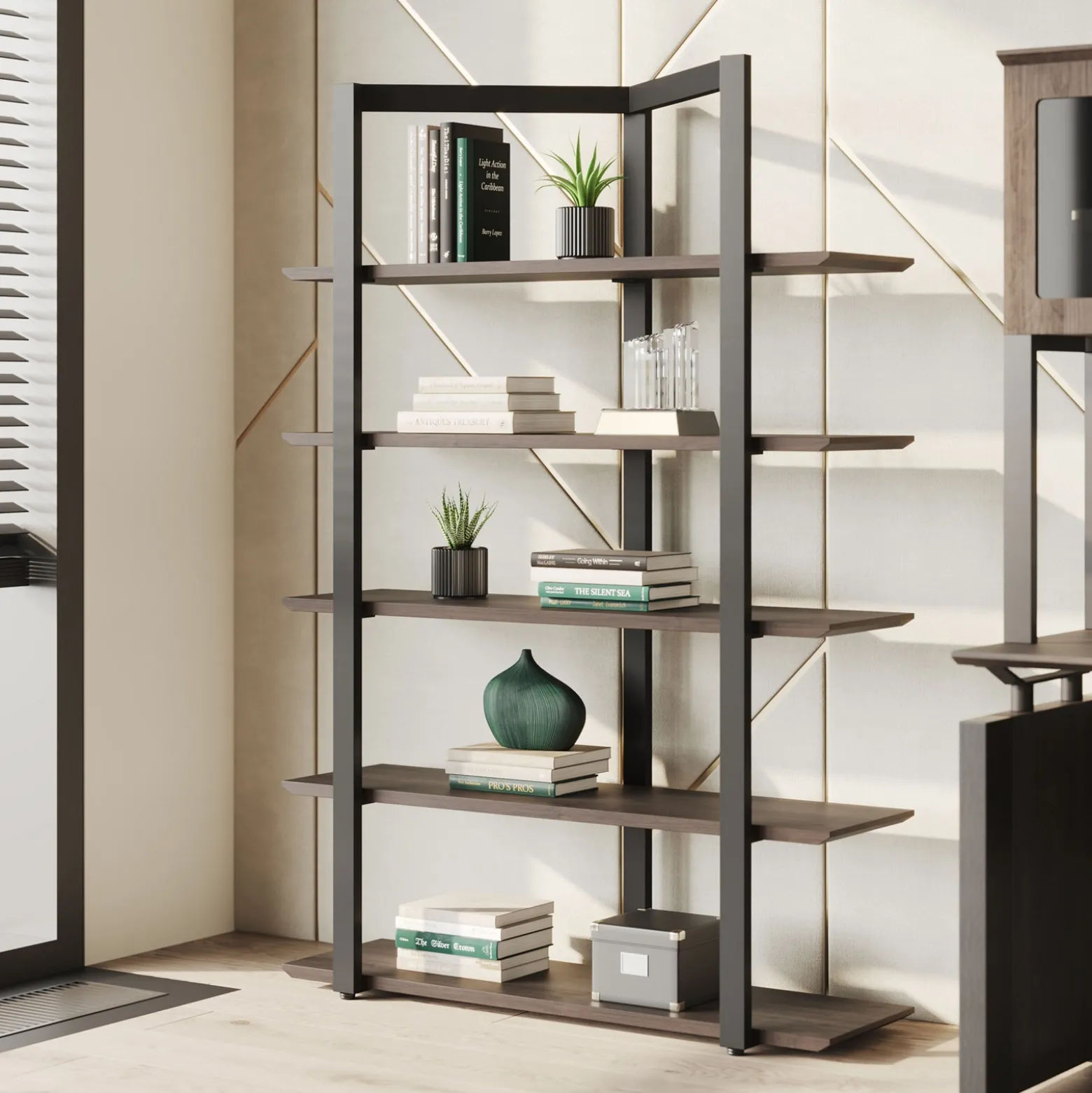 Allure 5 Shelf Bookcase - 48"W x 15"D x 68"H