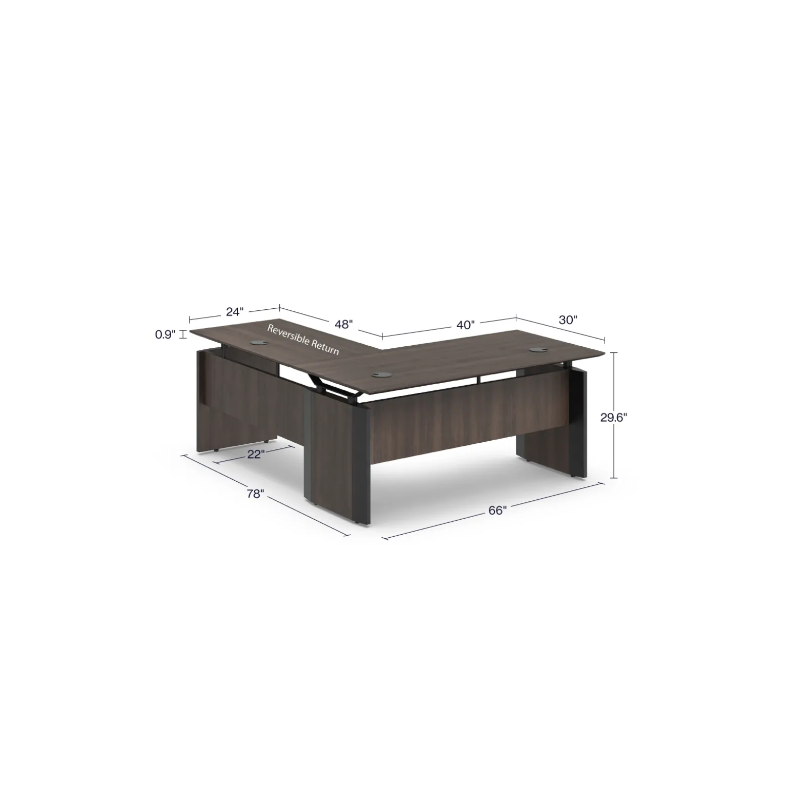 Allure Executive L-Shaped Desk 66"W x 78"D