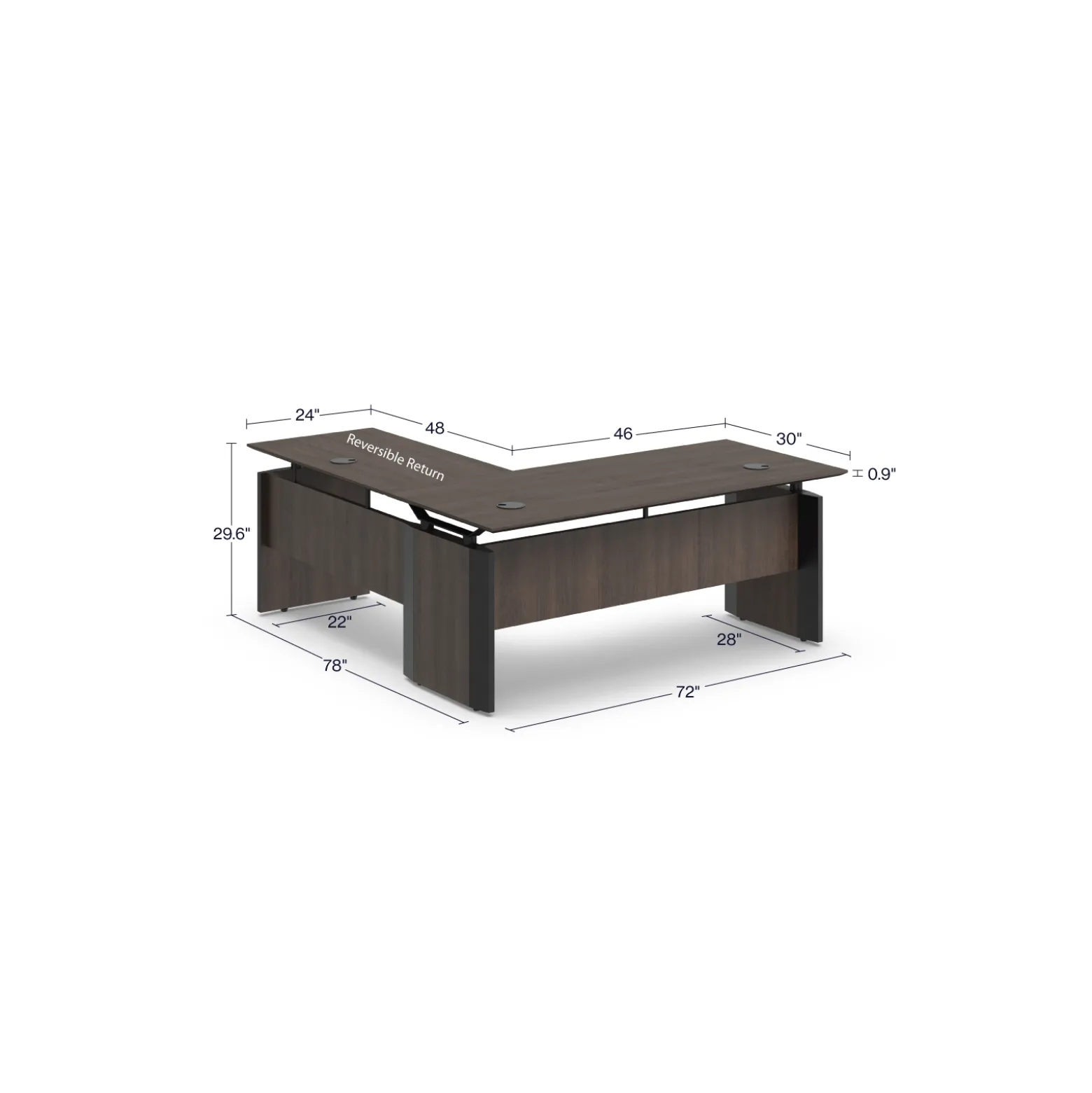 Allure Reversible L-Shaped Desk - 72"W x 78"D