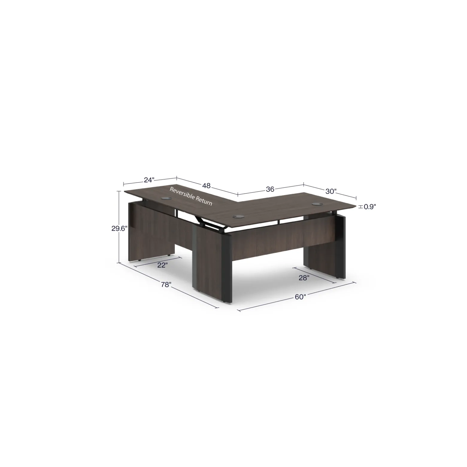 Allure Reversible L-Shaped Desk - 60"W x 78"D