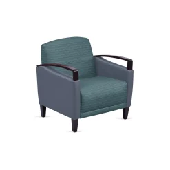 Arc Collection Fabric or Fabric/Polyurethane Arm Chair with Wood Arms