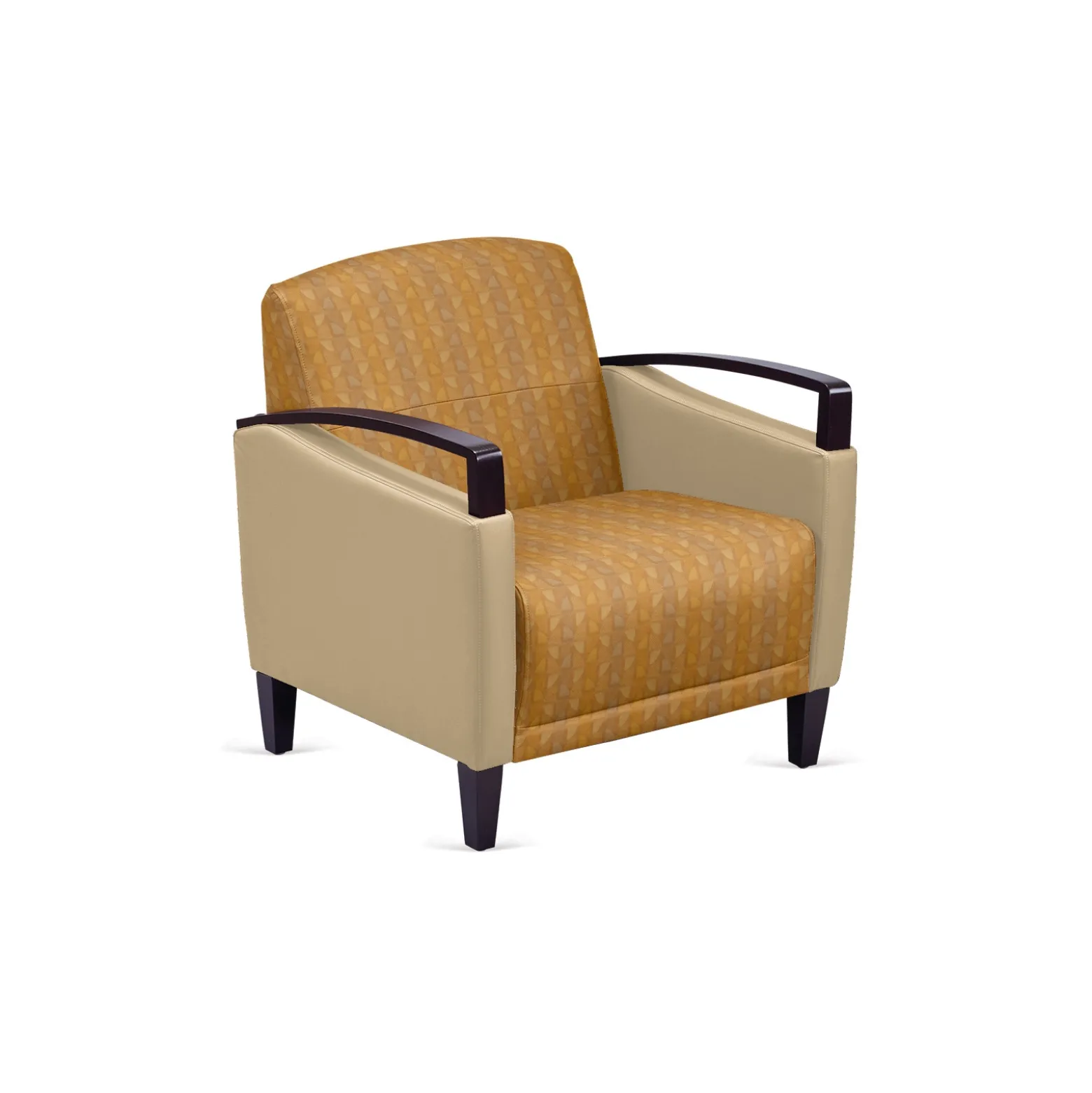 Arc Collection Fabric or Fabric/Polyurethane Arm Chair with Wood Arms