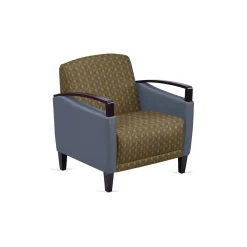 Arc Collection Fabric or Fabric/Polyurethane Arm Chair with Wood Arms
