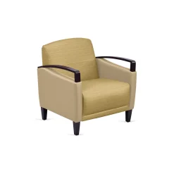 Arc Collection Fabric or Fabric/Polyurethane Arm Chair with Wood Arms