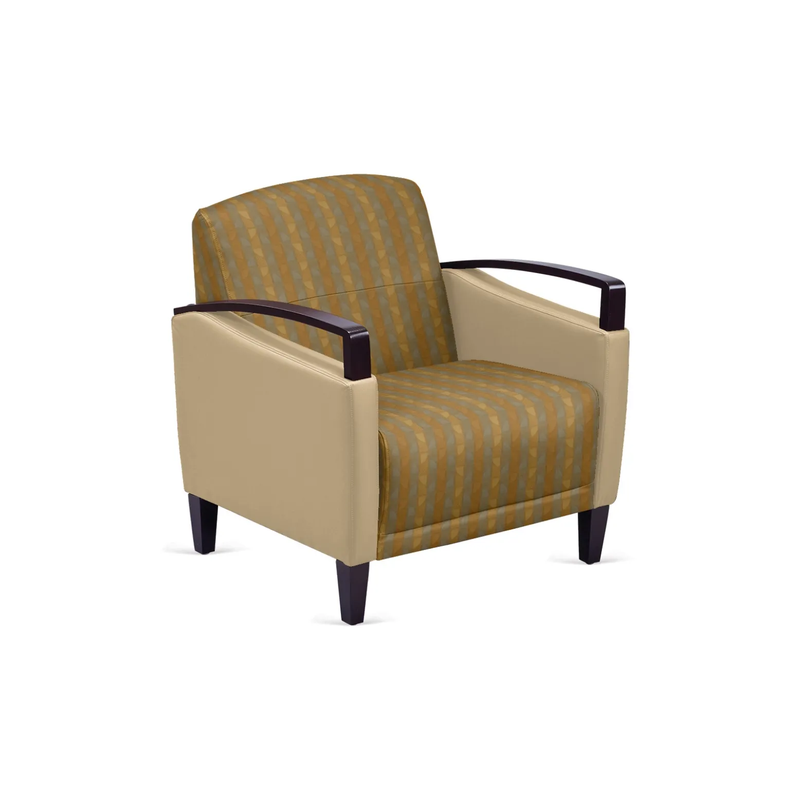 Arc Collection Fabric or Fabric/Polyurethane Arm Chair with Wood Arms