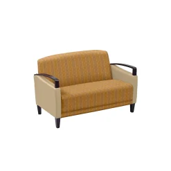 Arc Collection Fabric or Fabric/Polyurethane Loveseat with Wood Arms