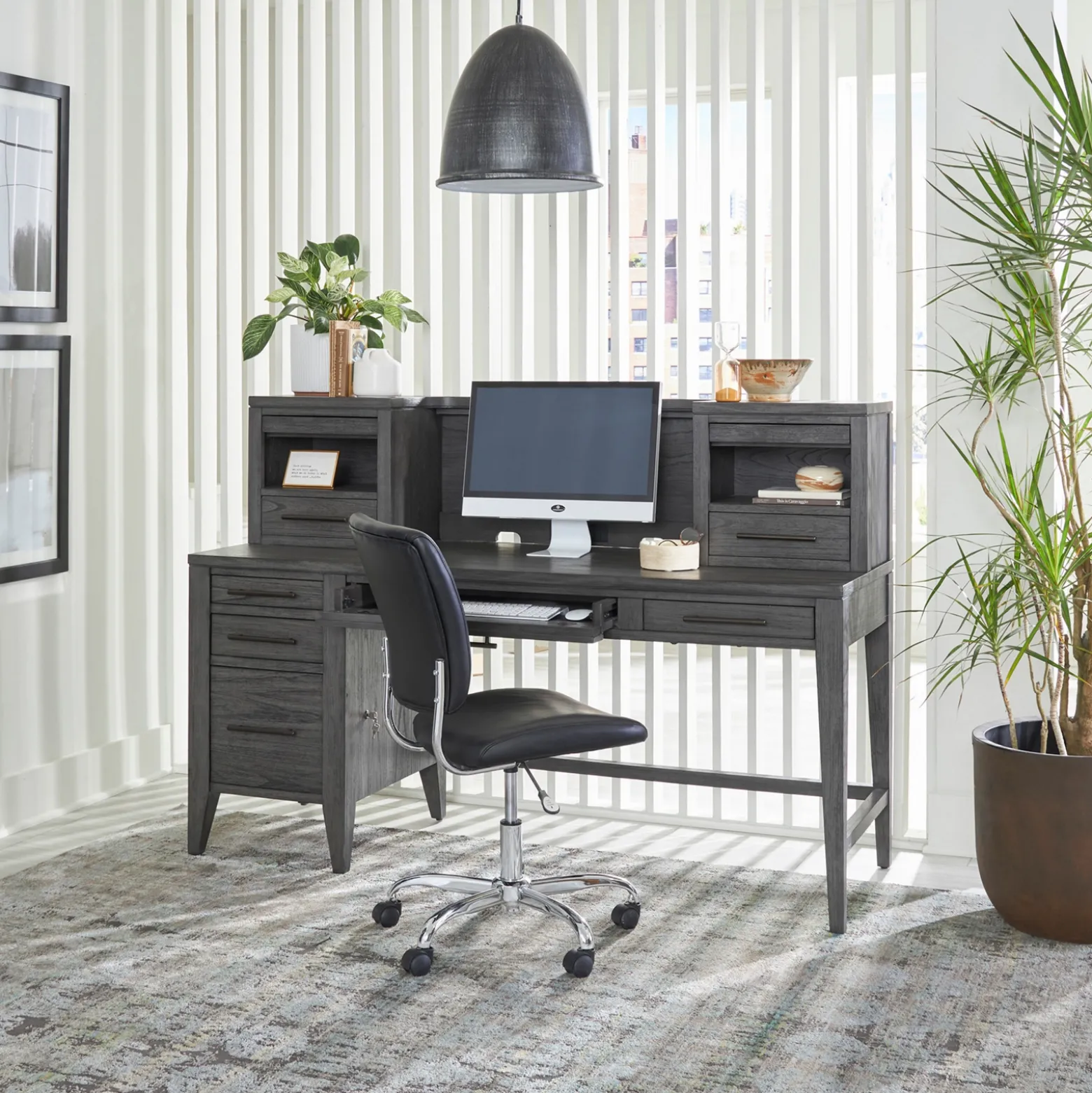 Argenta Single Pedestal Writing Desk w/ Hutch