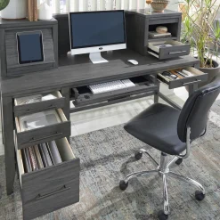 Argenta Single Pedestal Writing Desk w/ Hutch