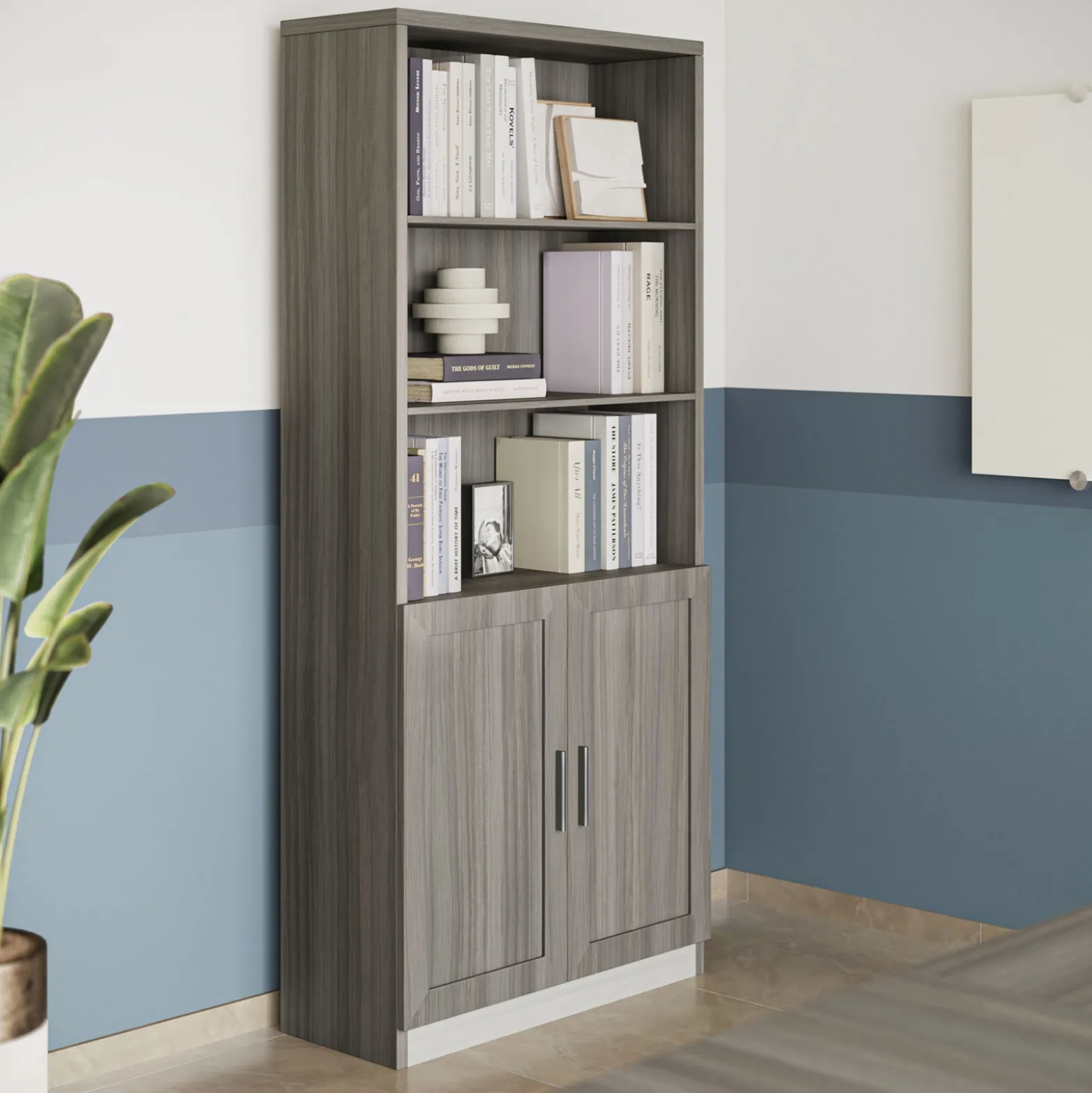 At Work 5 Shelf Bookcase with Doors - 32"W x 12"D x 72"H