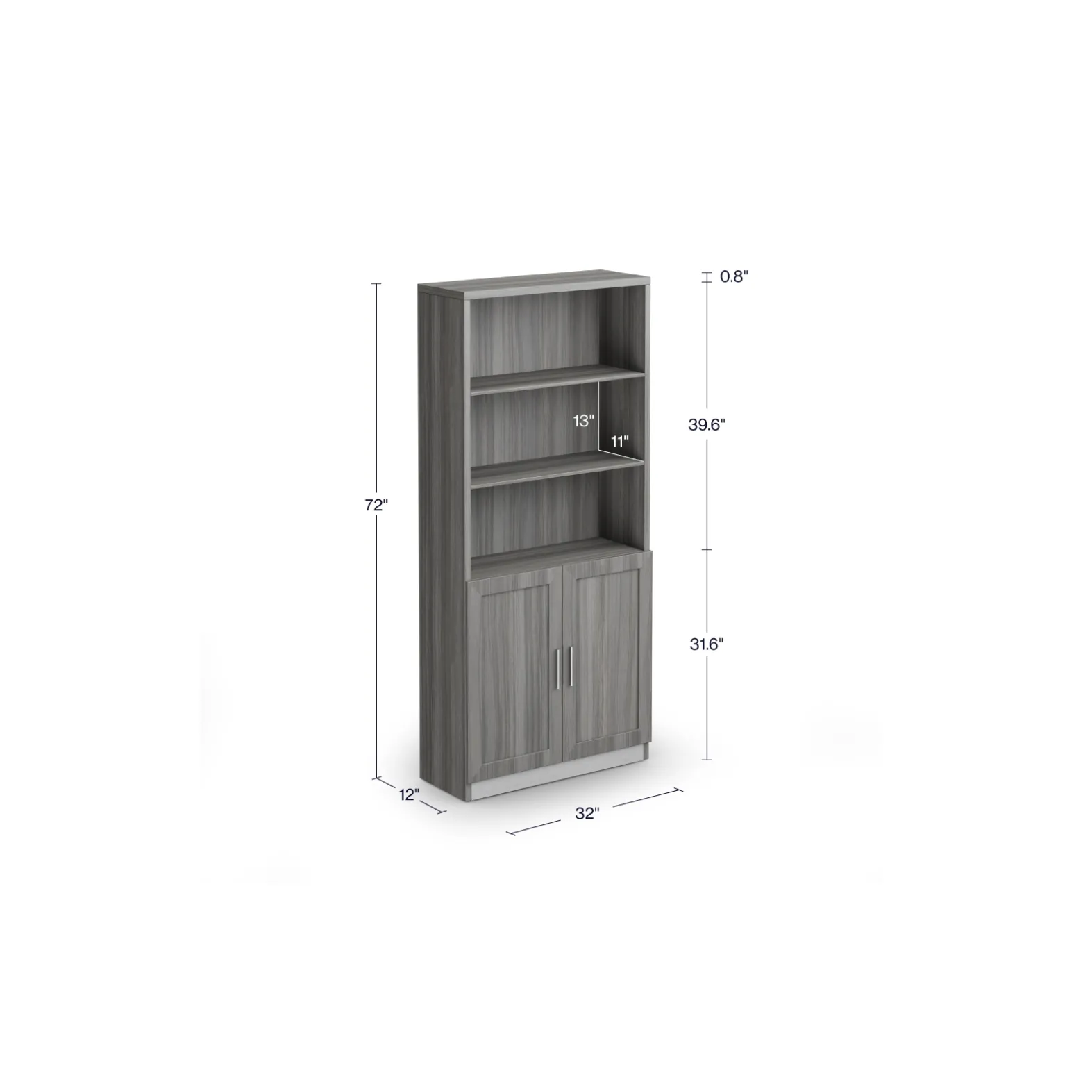 At Work 5 Shelf Bookcase with Doors - 32"W x 12"D x 72"H