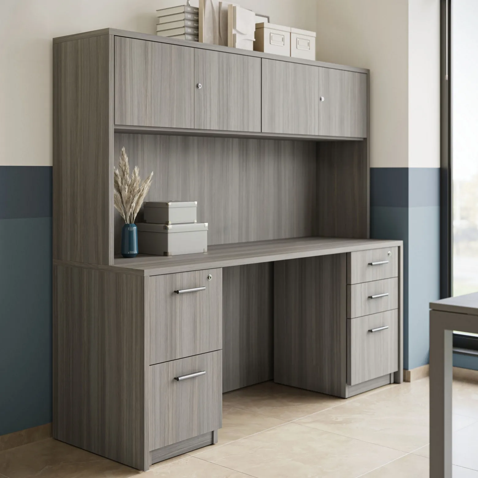 At Work Credenza and Hutch Set 71"W x 23"D