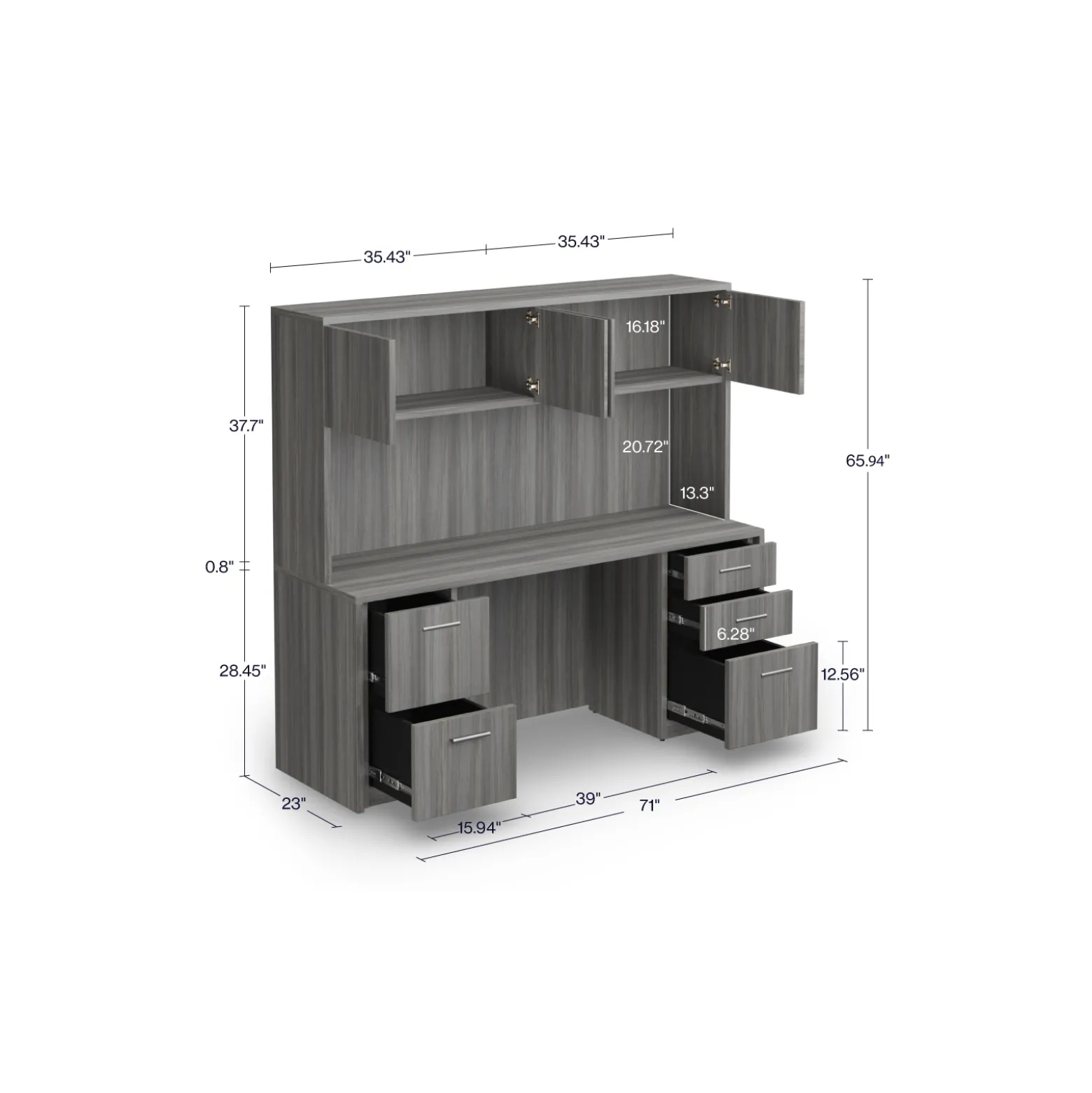 At Work Credenza and Hutch Set 71"W x 23"D