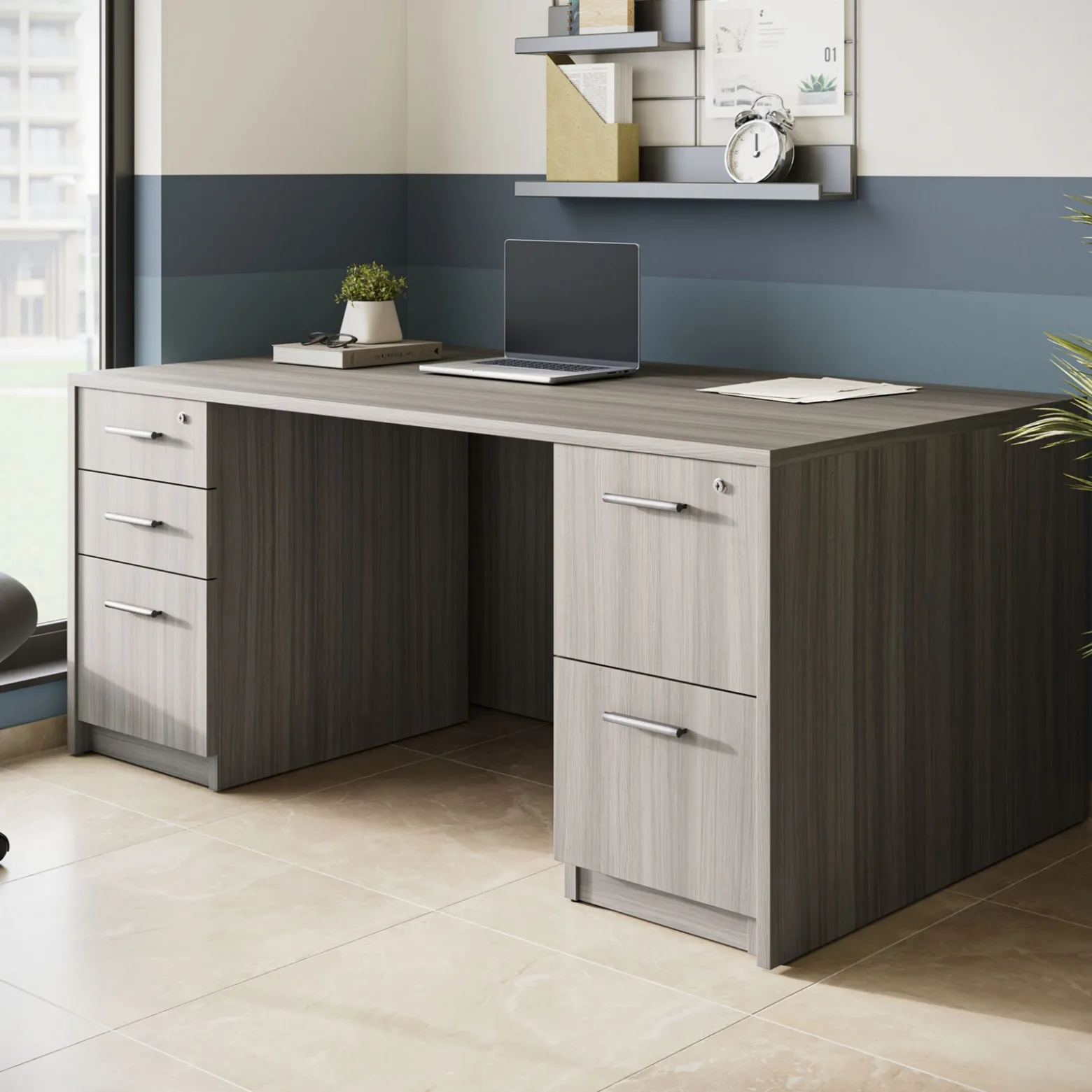 At Work Double Pedestal Desk - 66"W x 30"D