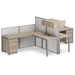 At Work Dual L-Desk Cubicle Workstation with Storage