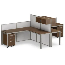 At Work Dual L-Desk Cubicle Workstation with Storage