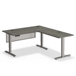 At Work Reversible Height Adjustable L-Shaped Standing Desk with Modesty Panel - 60"Wx72"D