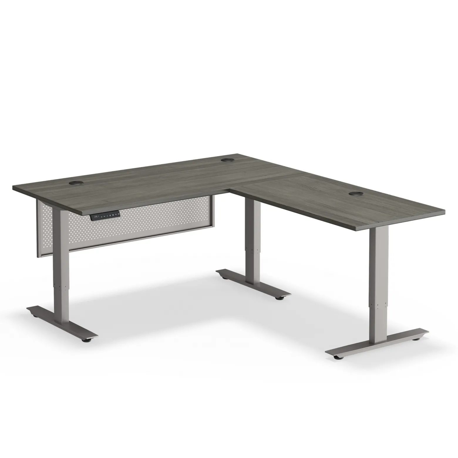 At Work Reversible Height Adjustable L-Shaped Standing Desk with Modesty Panel - 60"Wx72"D
