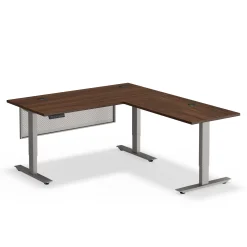 At Work Reversible Height Adjustable L-Shaped Standing Desk with Modesty Panel - 60"Wx72"D