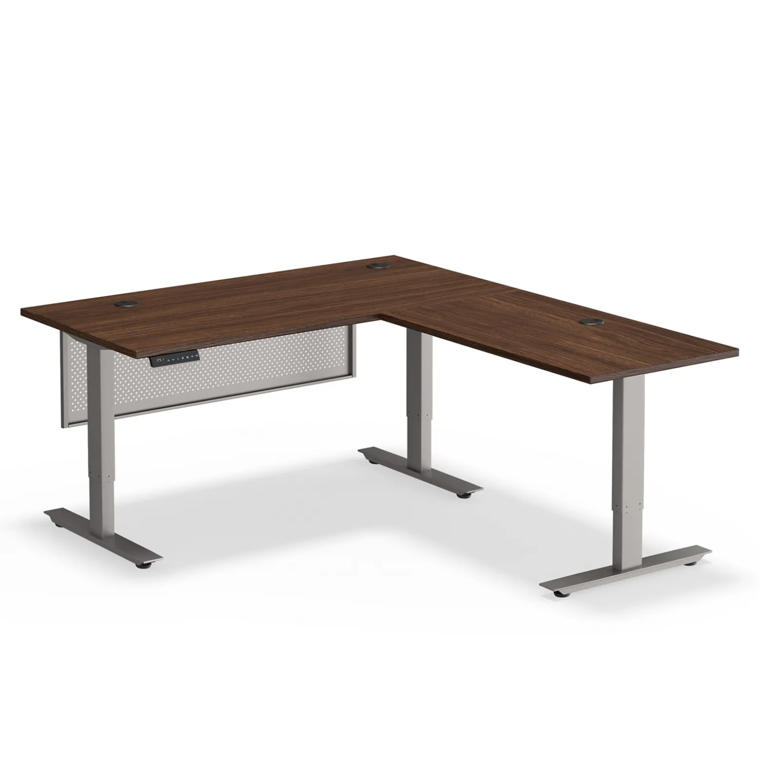 At Work Reversible Height Adjustable L-Shaped Standing Desk with Modesty Panel - 60"Wx72"D