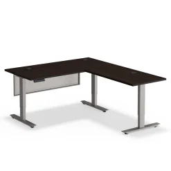 At Work Reversible Height Adjustable L-Shaped Standing Desk with Modesty Panel - 60