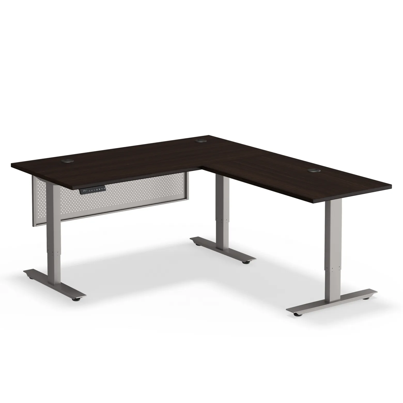 At Work Reversible Height Adjustable L-Shaped Standing Desk with Modesty Panel - 60"Wx72"D