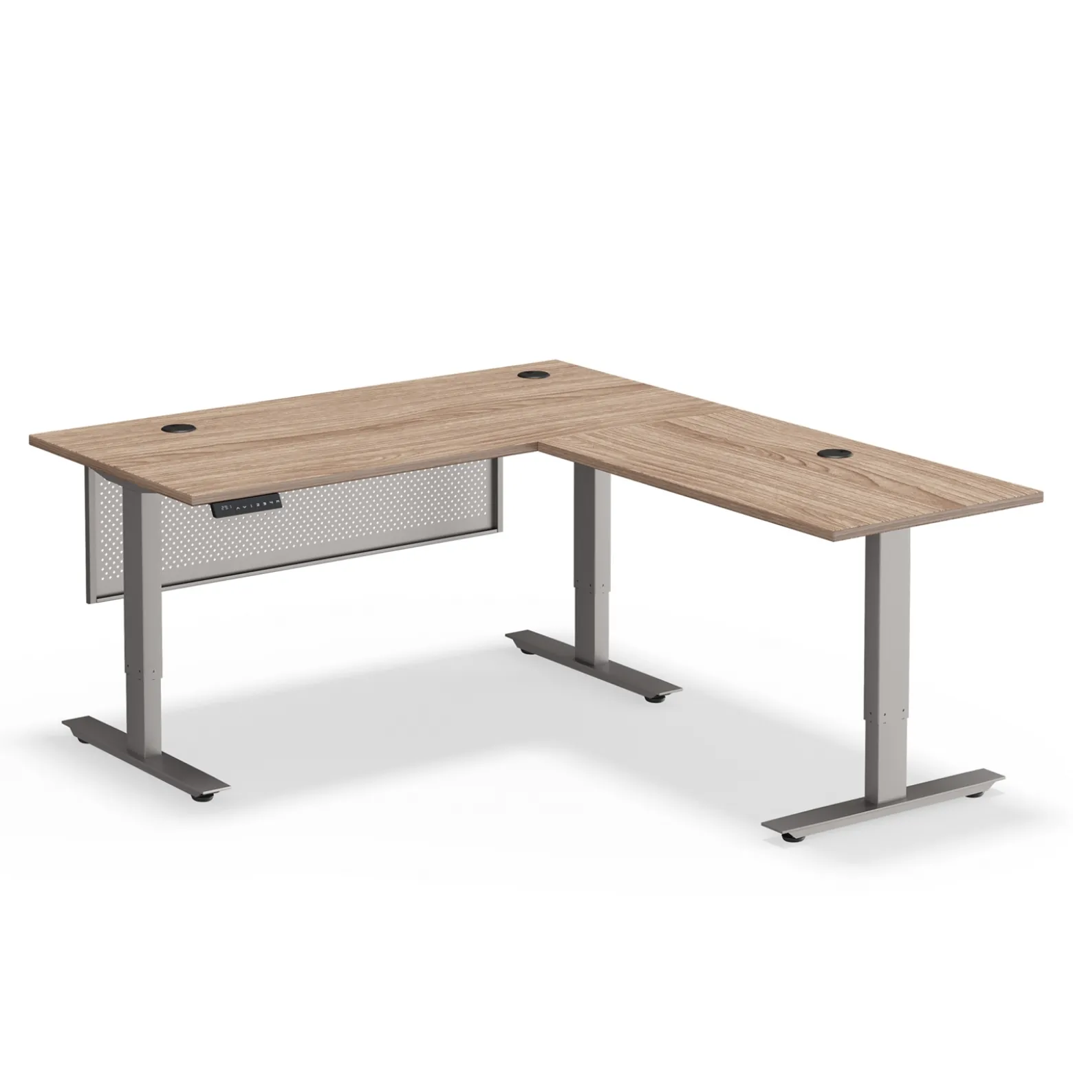 At Work Reversible Height Adjustable L-Shaped Standing Desk with Modesty Panel - 60"Wx72"D