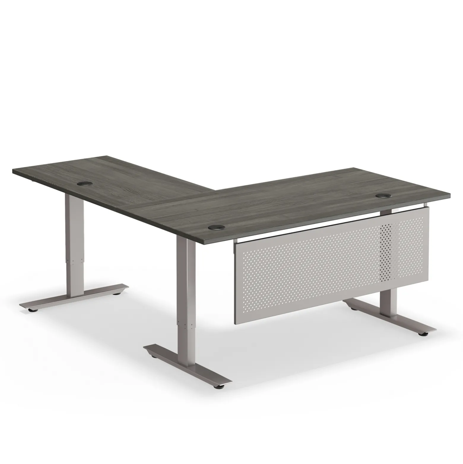 At Work Reversible Height Adjustable L-Shaped Standing Desk with Modesty Panel - 60"Wx72"D
