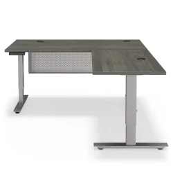 At Work Reversible Height Adjustable L-Shaped Standing Desk with Modesty Panel - 60