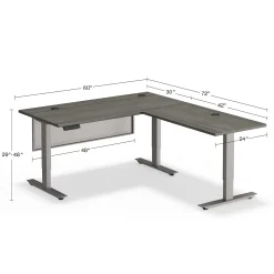 At Work Reversible Height Adjustable L-Shaped Standing Desk with Modesty Panel - 60