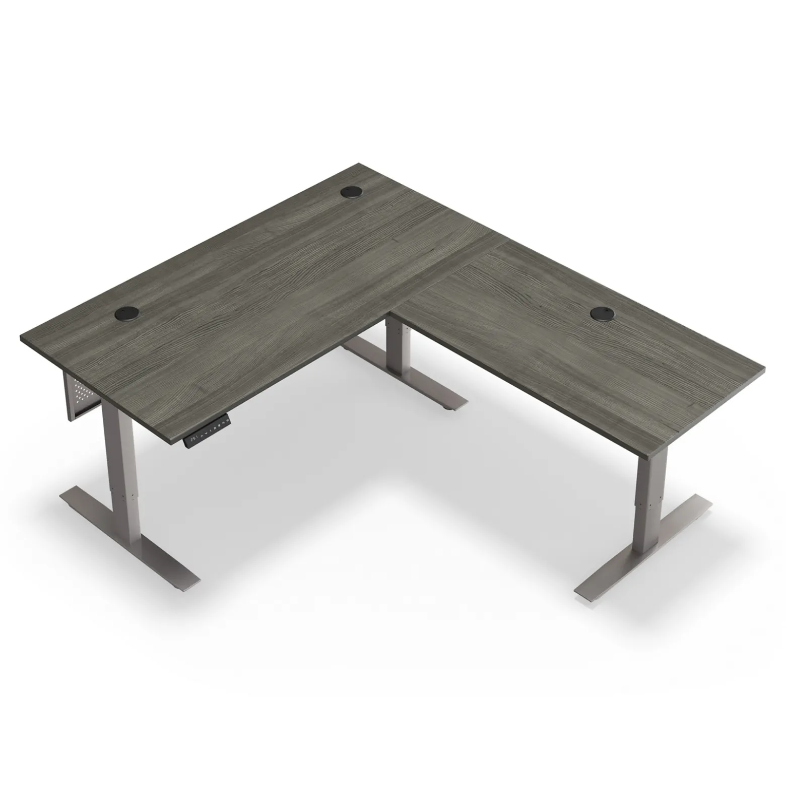At Work Reversible Height Adjustable L-Shaped Standing Desk with Modesty Panel - 60"Wx72"D