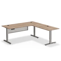 At Work Reversible Height Adjustable Standing L-Desk with Modesty Panel - 72"Wx72"D