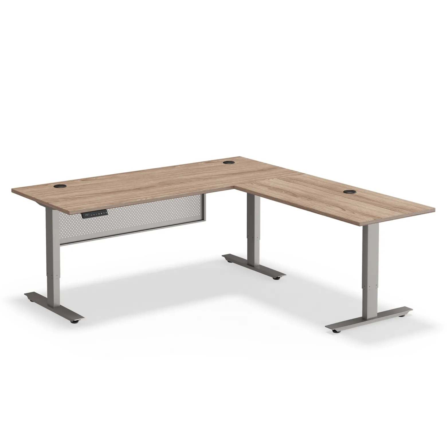 At Work Reversible Height Adjustable Standing L-Desk with Modesty Panel - 72"Wx72"D