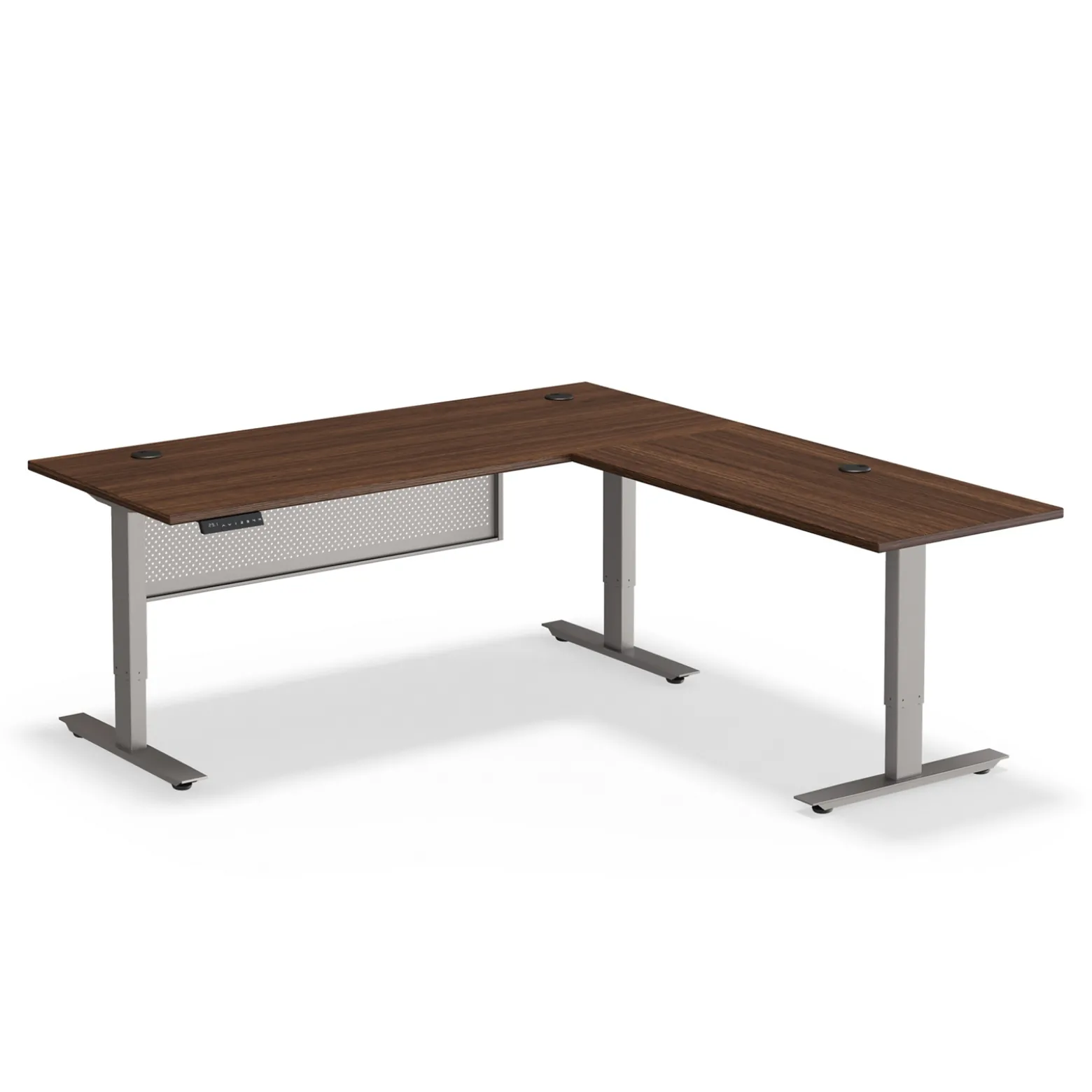 At Work Reversible Height Adjustable Standing L-Desk with Modesty Panel - 72"Wx72"D
