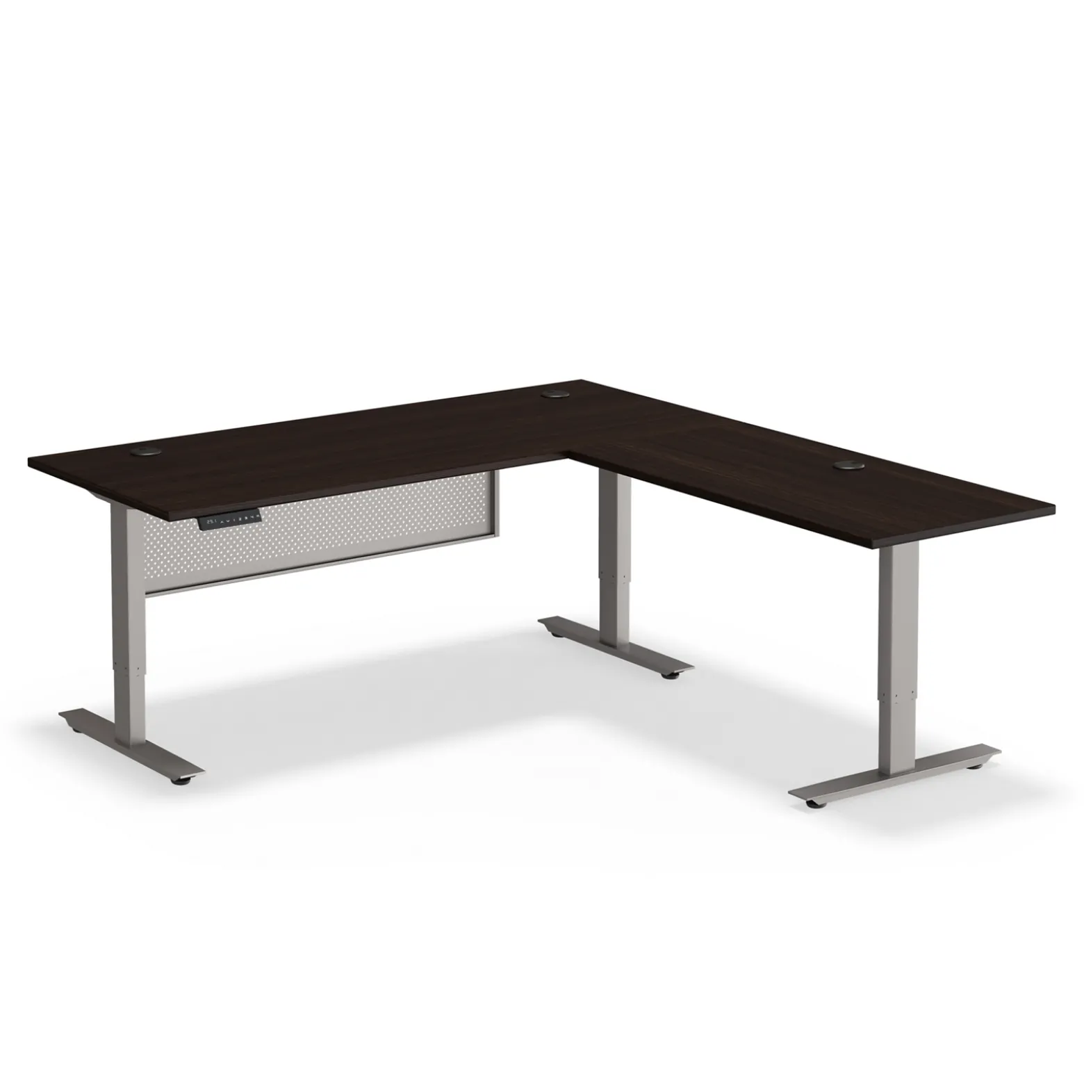 At Work Reversible Height Adjustable Standing L-Desk with Modesty Panel - 72"Wx72"D