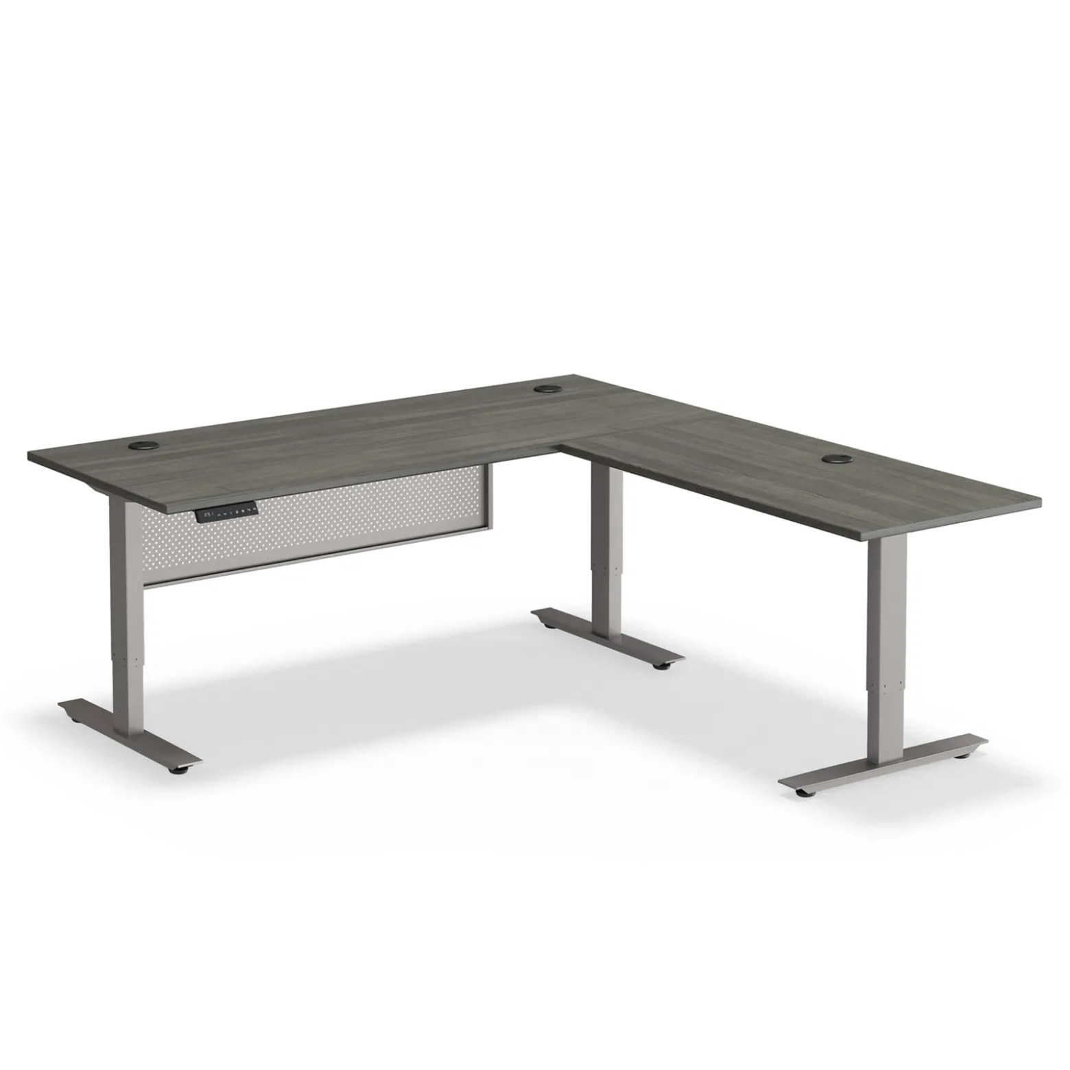 At Work Reversible Height Adjustable Standing L-Desk with Modesty Panel - 72"Wx72"D
