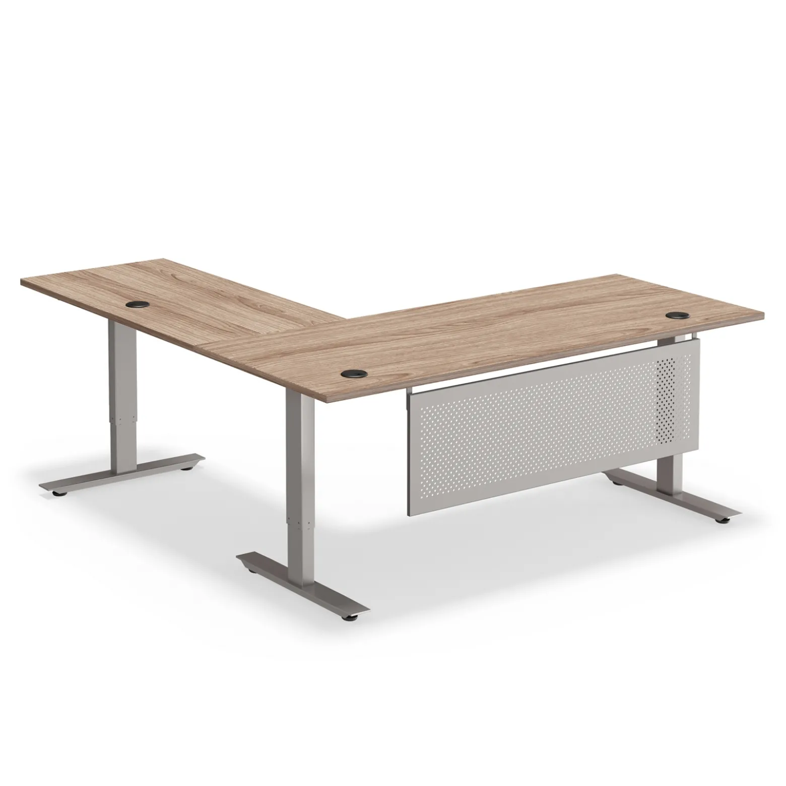 At Work Reversible Height Adjustable Standing L-Desk with Modesty Panel - 72"Wx72"D