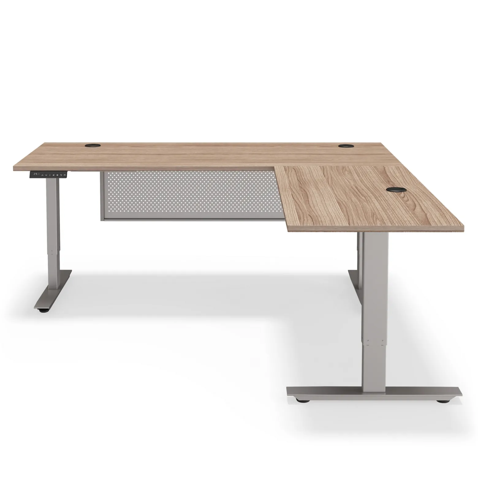 At Work Reversible Height Adjustable Standing L-Desk with Modesty Panel - 72"Wx72"D