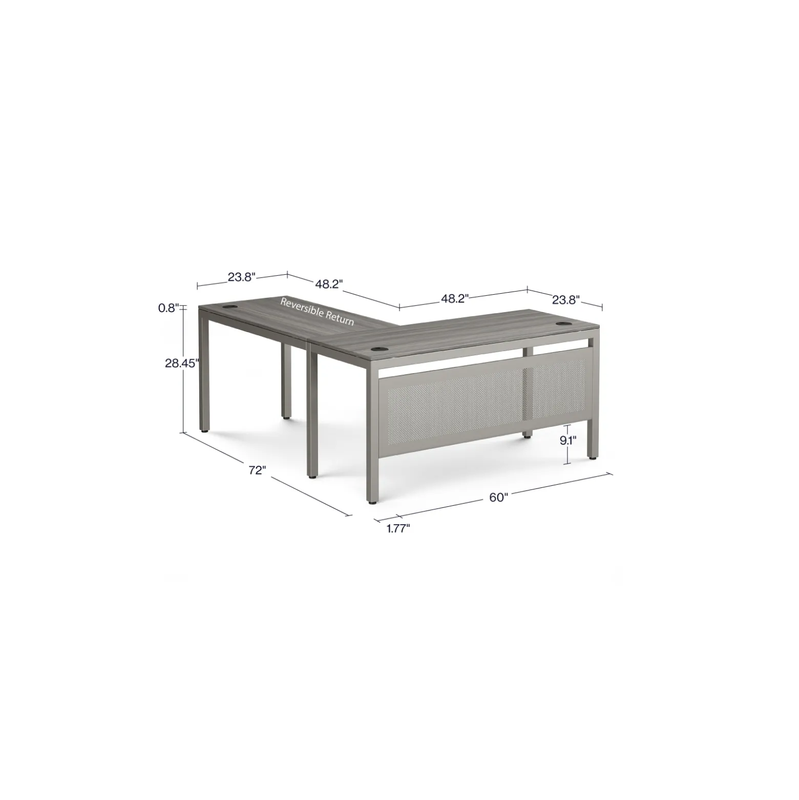 At Work Reversible L-Shaped Desk with Modesty Panel - 60"W X 72"D