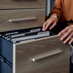 At Work Reversible L-Shaped Desk with Mobile Pedestal and Bookcase Set