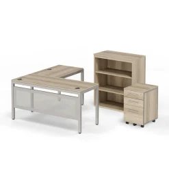 At Work Reversible L-Shaped Desk with Mobile Pedestal and Bookcase Set