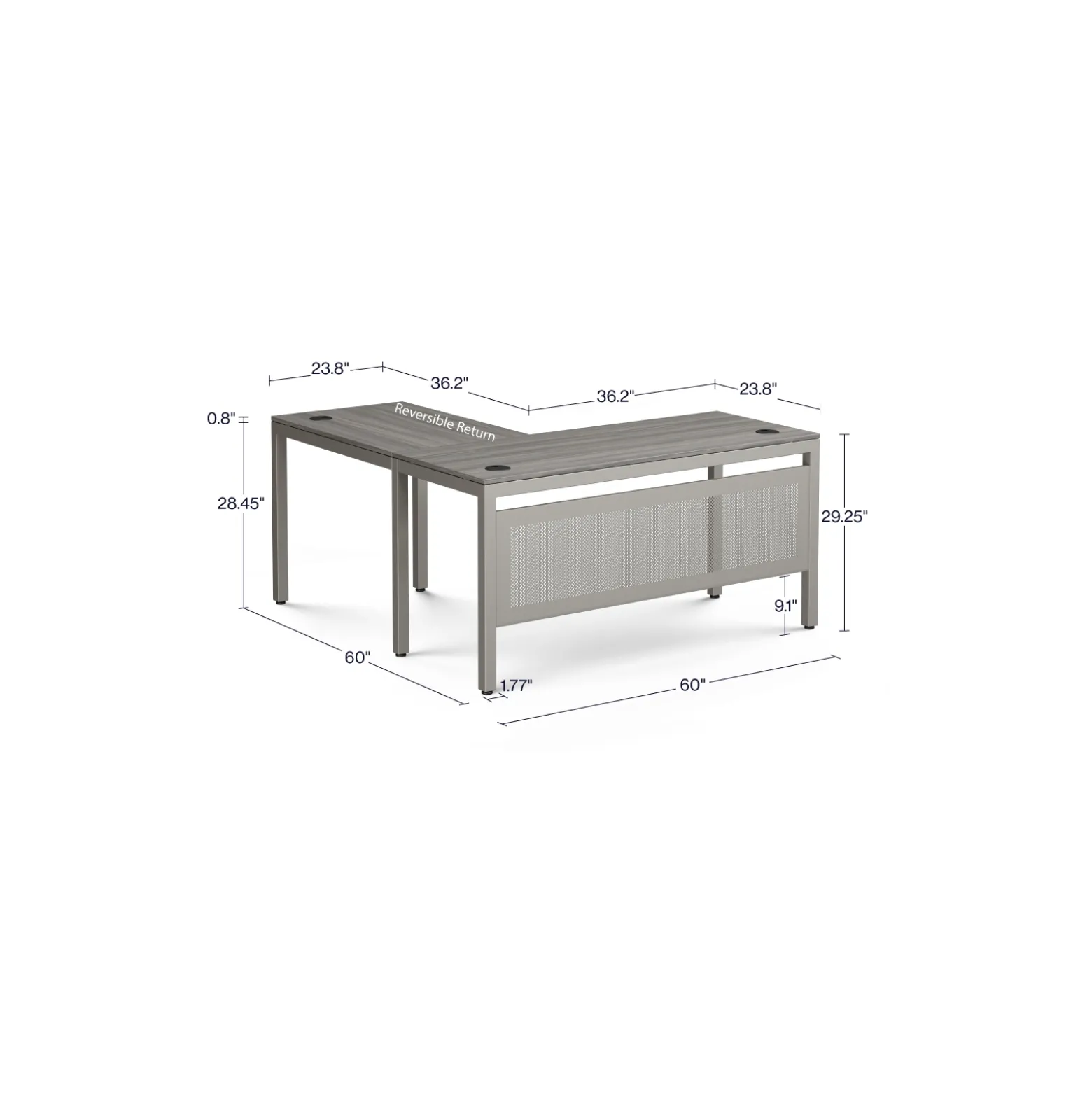 At Work Reversible L-Shaped Desk with Modesty Panel - 60"W X 60"D