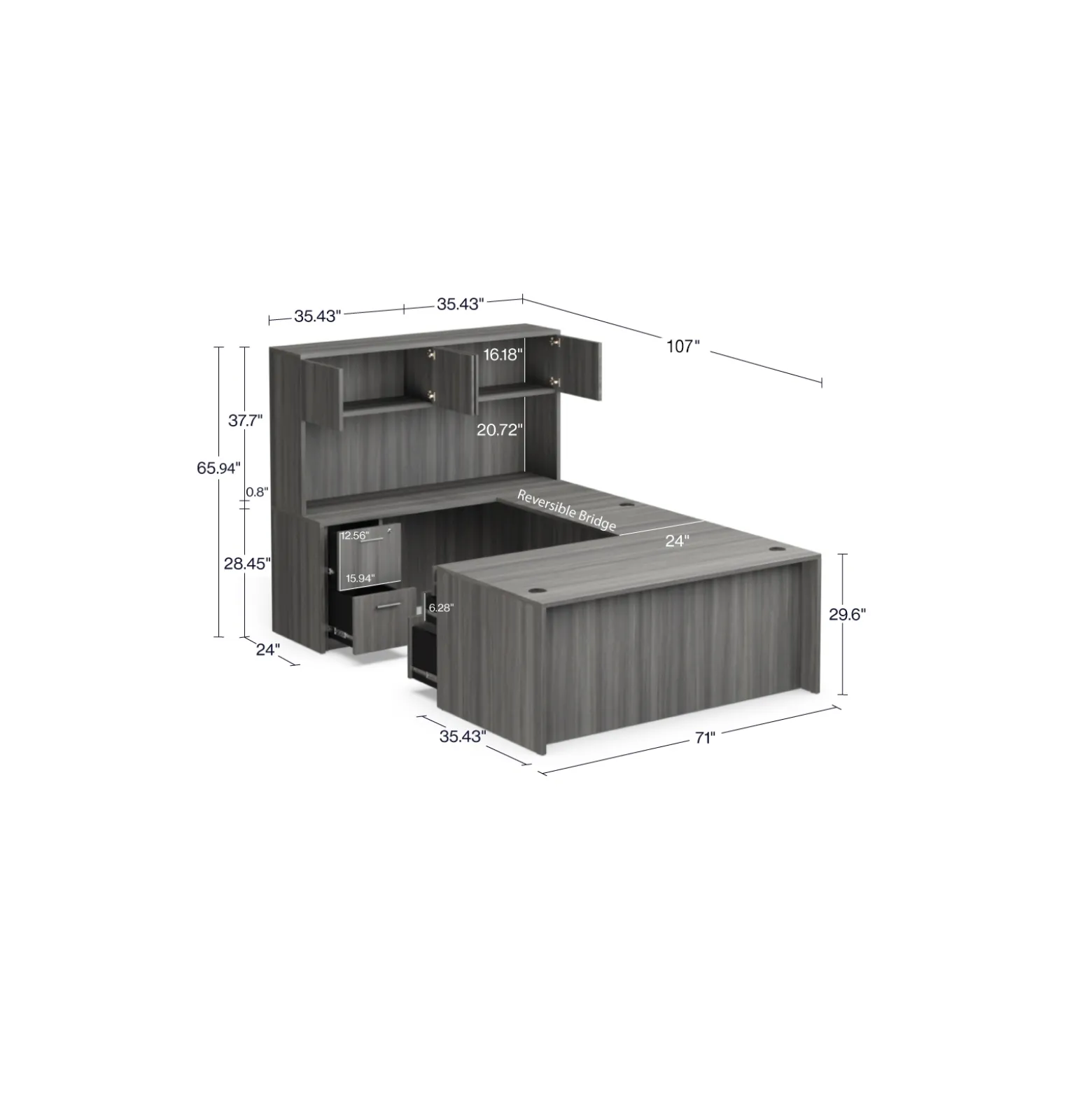 At Work Reversible U-Shaped Desk - 71"W x 107"D