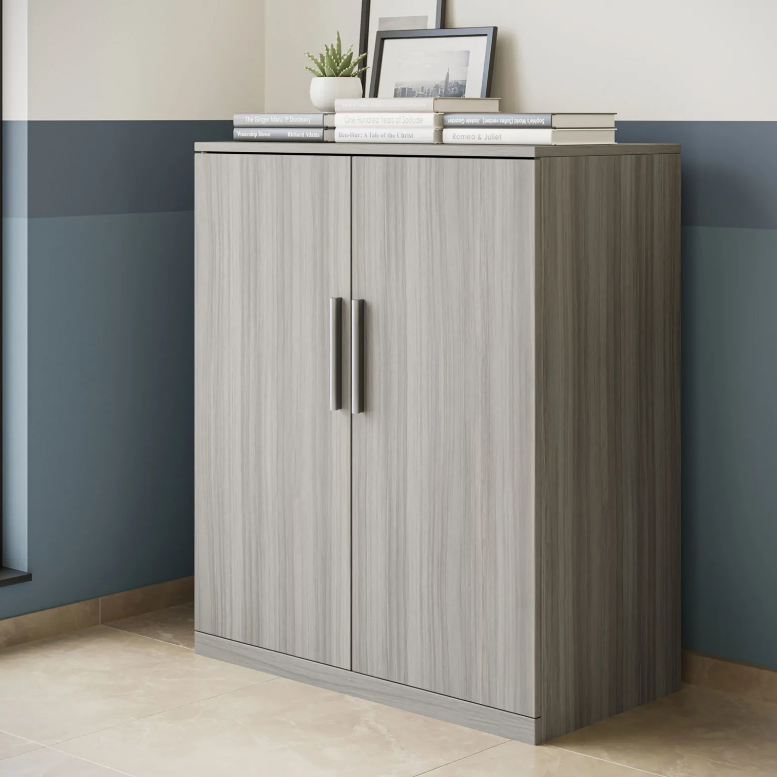At Work Storage Cabinet with Wood Doors - 36"W x 19"D