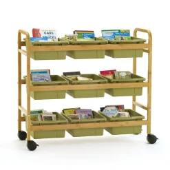 Bamboo Book Cart with Color Tubs - 41"W x 16"D