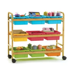 Bamboo Book Cart with Color Tubs - 41