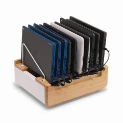 Bamboo Device Management Stand - Holds 10 Devices